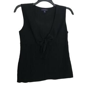 Lands End Black Silky Sleeveless Top With Tie Front - Size 6 - Empire Waist